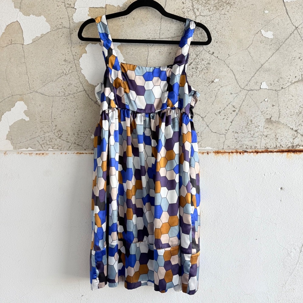 Y2K Mini Dress Geometric Hexagonโ Mod Print Sleeveless Pockets Vertigo Paris S